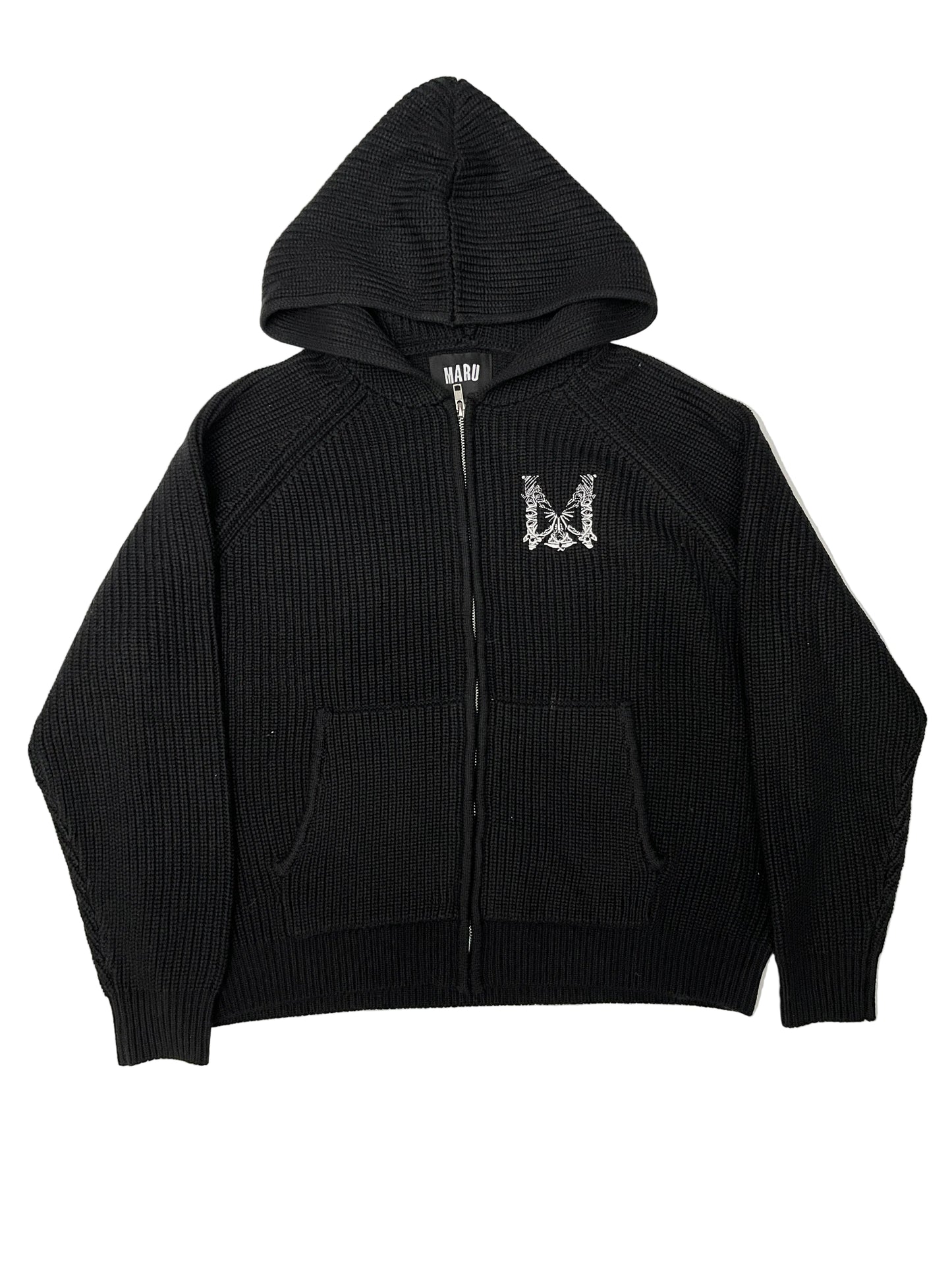 RIB KNITTED ZIP THROUGH HOODIE