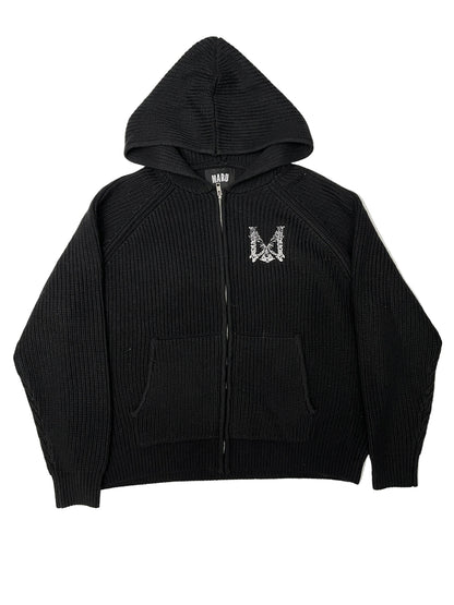 RIB KNITTED ZIP THROUGH HOODIE